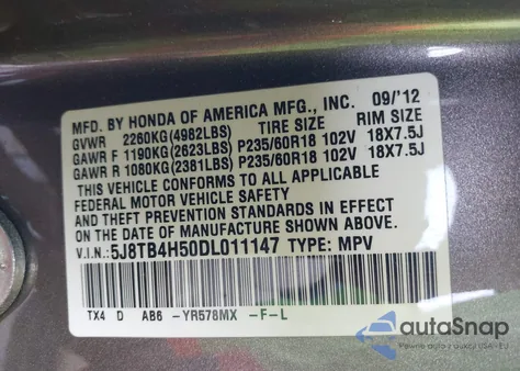 2013 Acura Rdx из США, поврежденный, VIN 5J8TB4H50DL011147